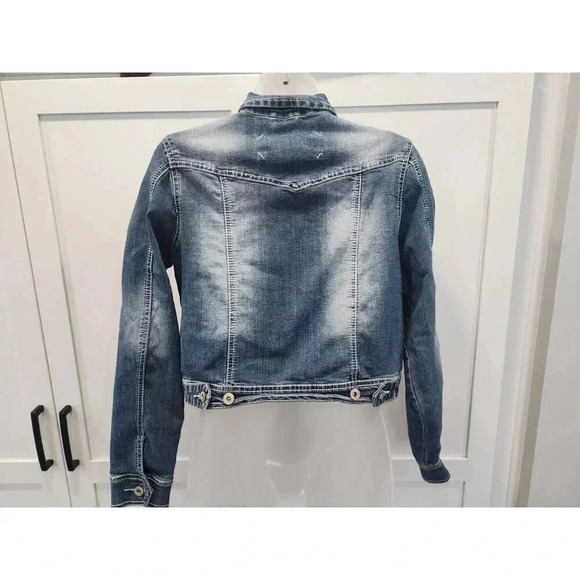 Maurices Womens Dark Jean Jacket Crop Size M Long Sleeve Denim - Picture 3 of 5